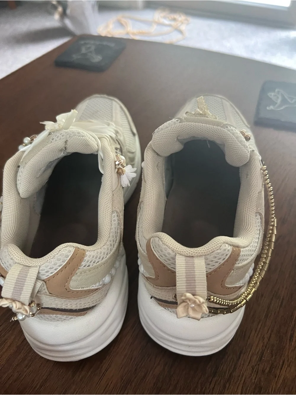 Custom designed Avia Women's Cream and Gold Sneakers